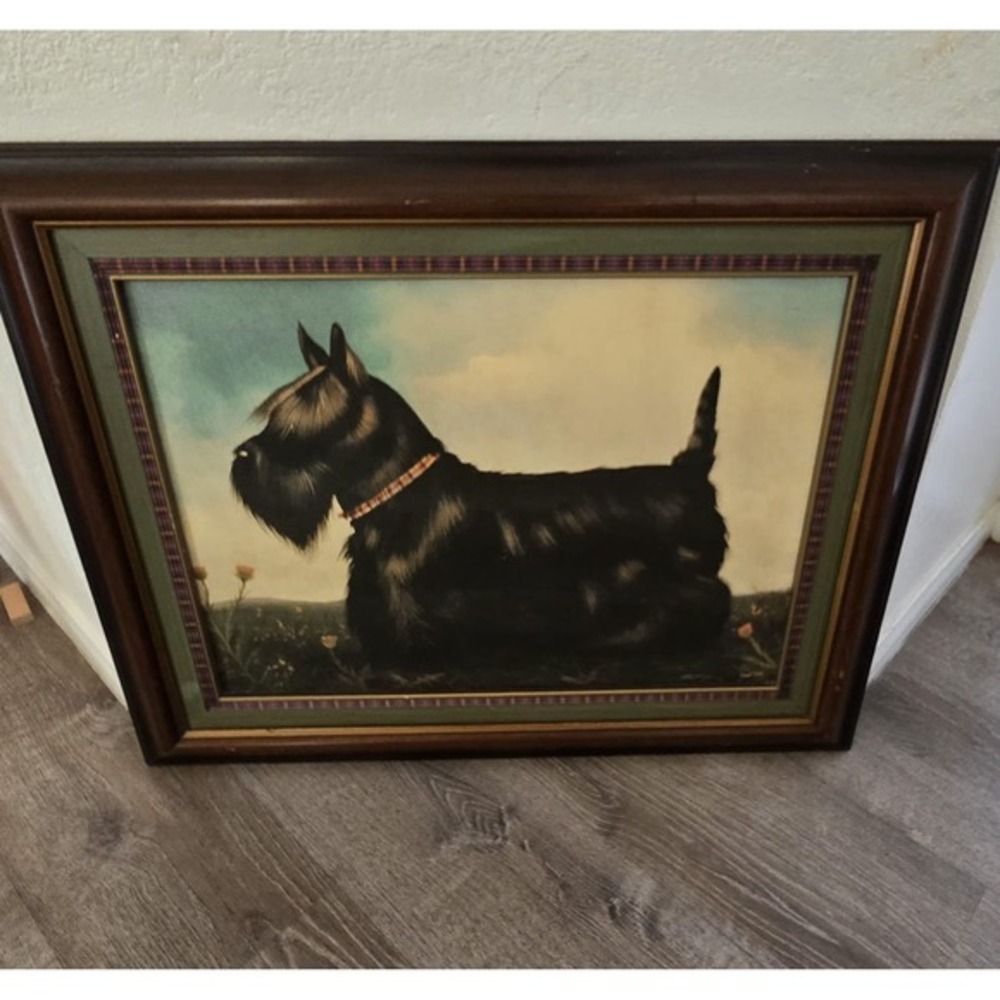 Vintage Framed‎ Scottish Terrier Dog Print Artwork Home Decor Wall Art